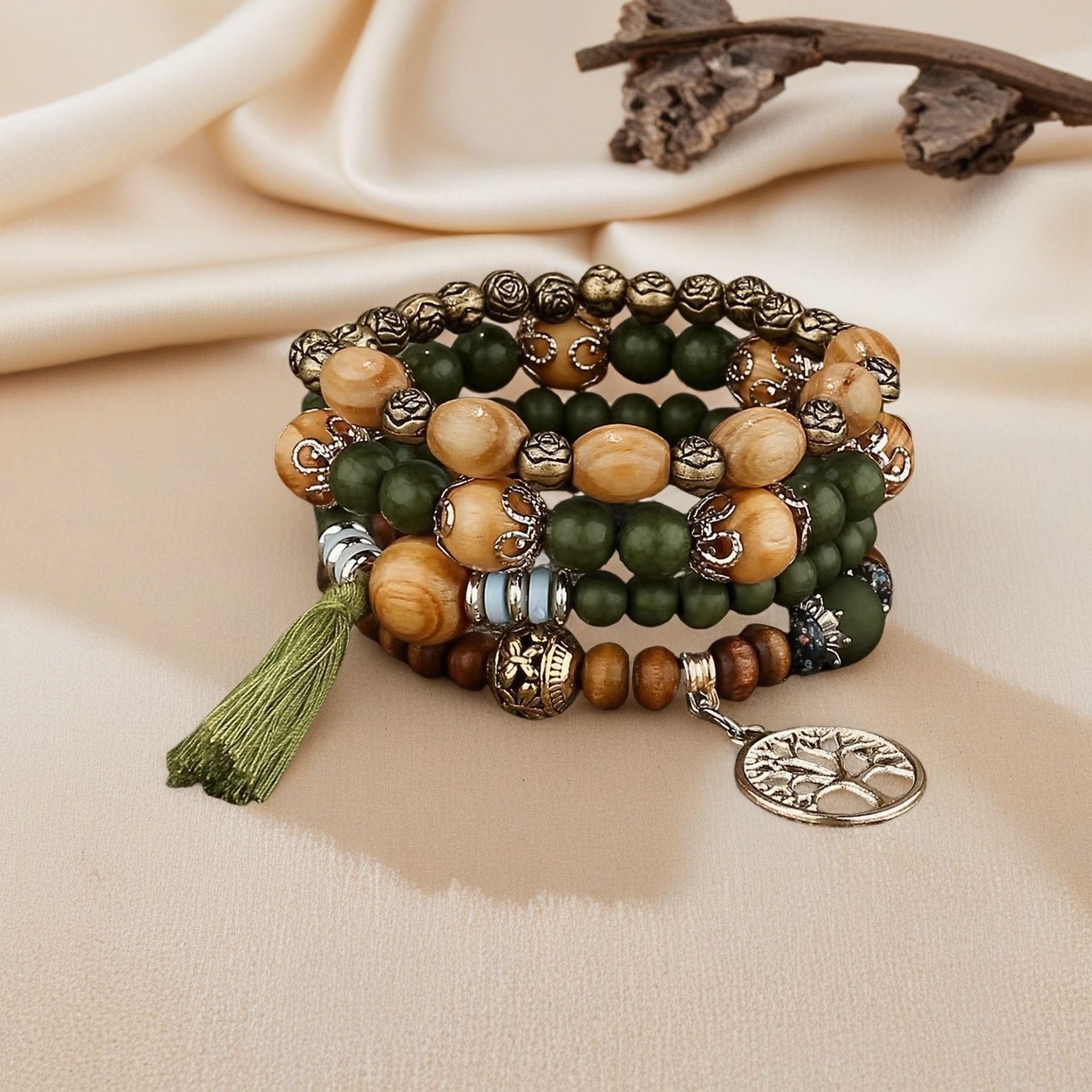 JYL TS Bracelet National Style Heart  4-piece Set Brings Love & Unity Green флуоресцентный розовый