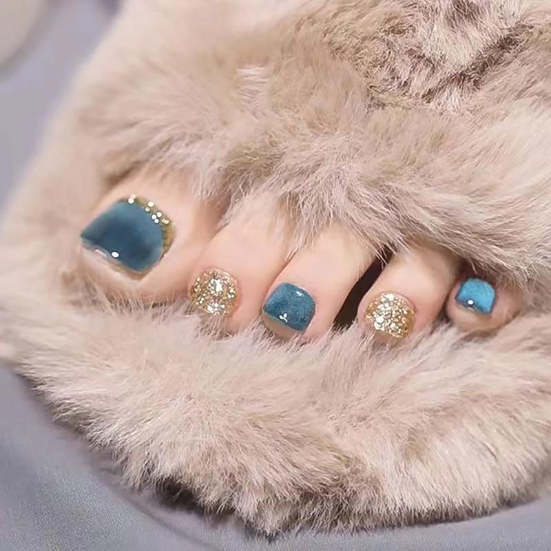 French cat's eye wearing nail removable toenail piece manicure piece toenail nail patch glitter nail piece 24 pieces