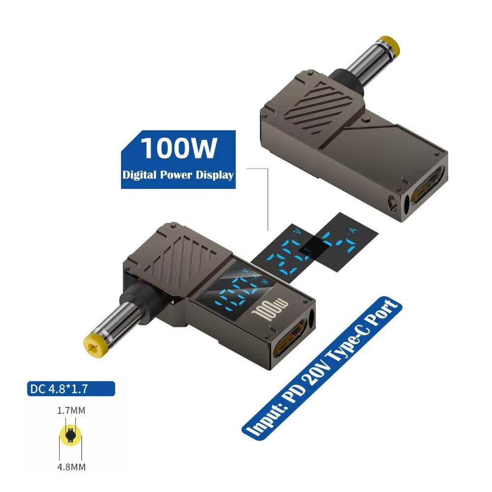 

PD 100W Laptop Charging Adapter Type-C to DC 4.8x1.7mm Digital Display Fast Charging Converter As Shown A