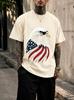 2026 New Pure Cotton Tshirt With American Bald Eagle Patriotic Print Crew Neck Short Sleeve Casual Top