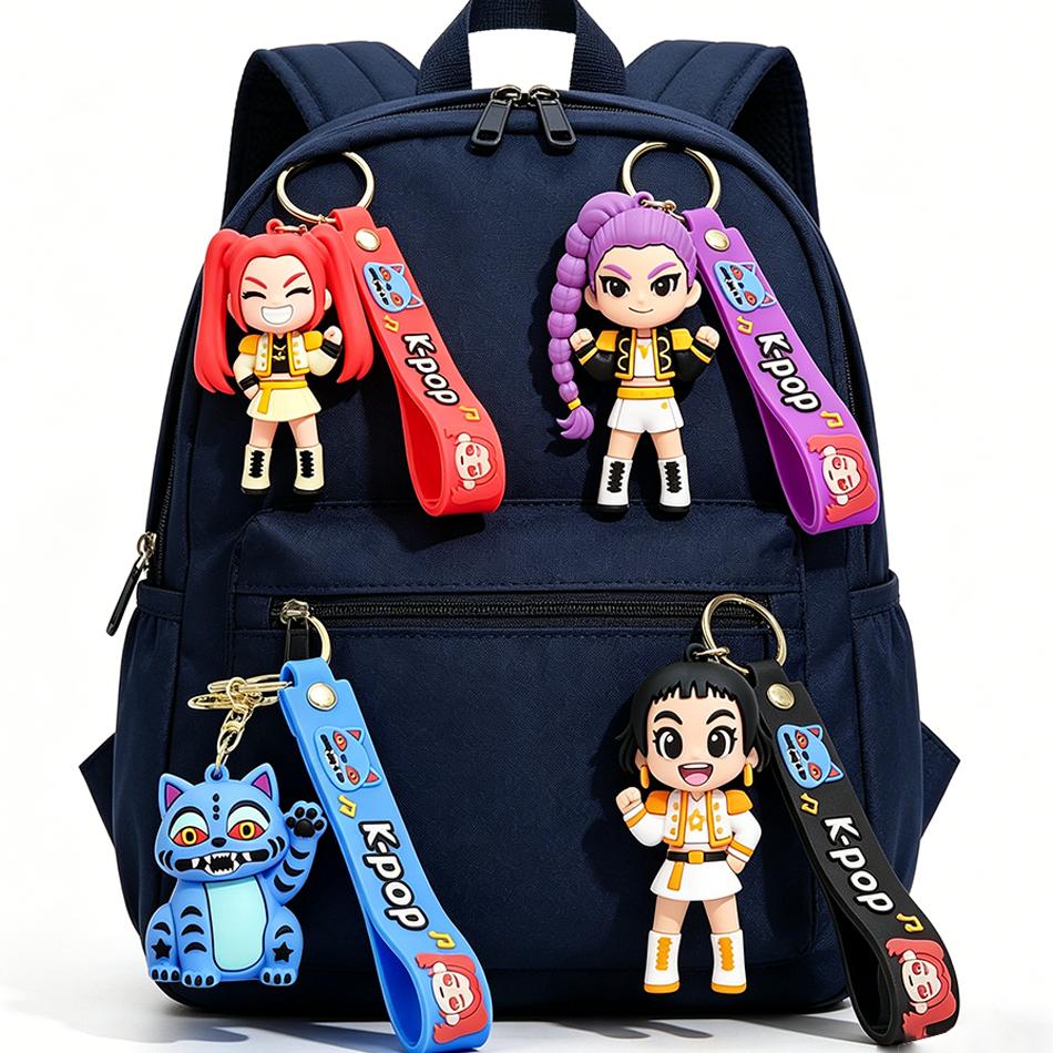 1-4Pcs Hot 3D Printed Anime Movie Kpop Demon Hunters Girls Derpy Keychains Doll Cute Tiger Action Model Toy Collection Gifts