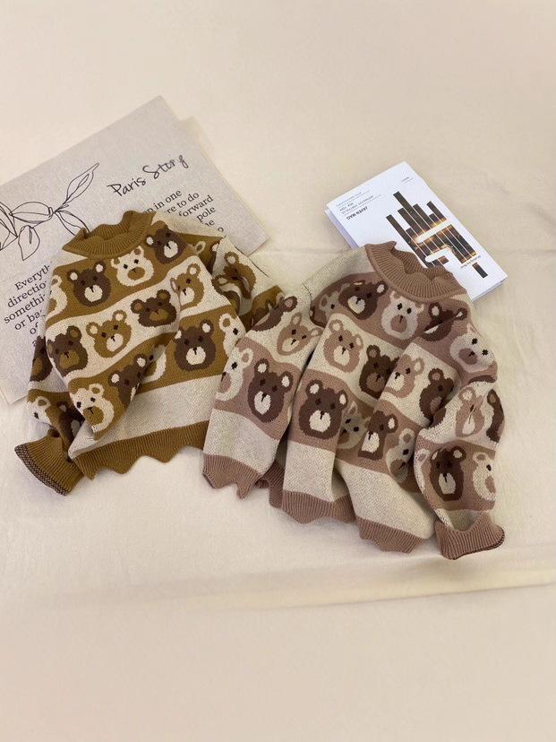 Girls' Wave Collar Cartoon Knit Pullover Sweater