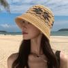 Women Hollow Crochet Bucket Hat Knit Fisherman Cap Lightweight Wide Brim Sun Hat for Summer Beach Outdoor Travel Daily Casual Sun Protection