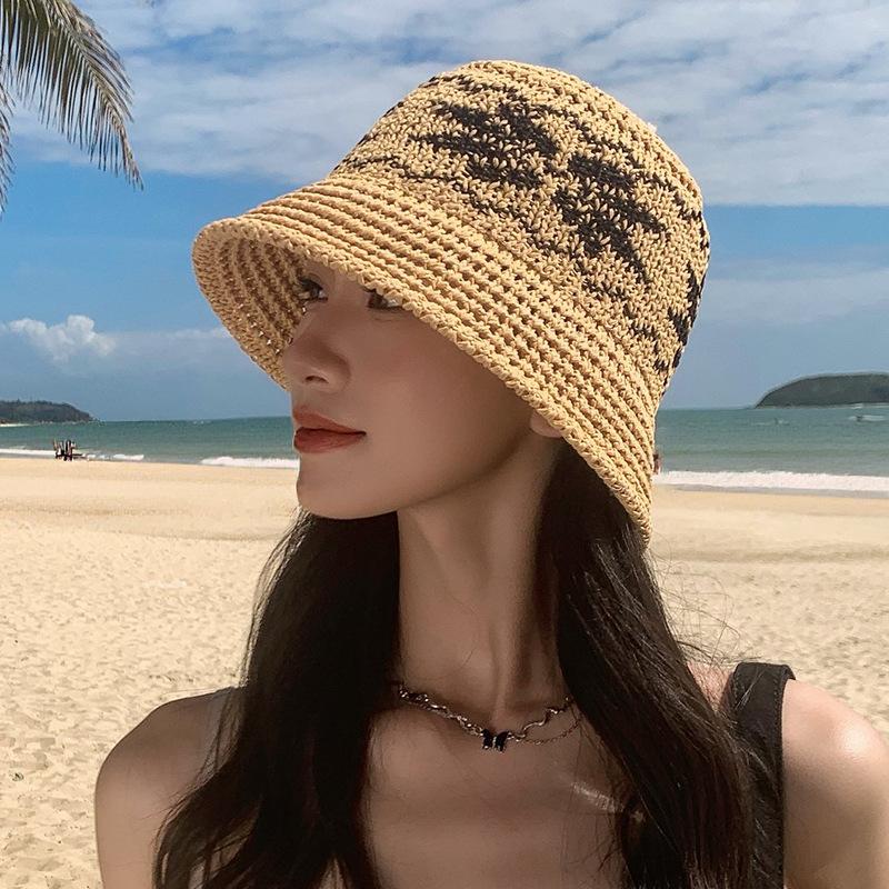 Women Hollow Crochet Bucket Hat Knit Fisherman Cap Lightweight Wide Brim Sun Hat for Summer Beach Outdoor Travel Daily Casual Sun Protection