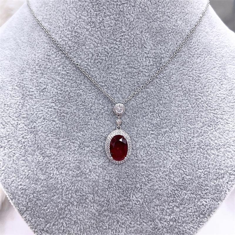 European & American Pigeon Blood Ruby Gemstone Jewelry Set: Elegant Earrings, Ring, & Necklace for Women