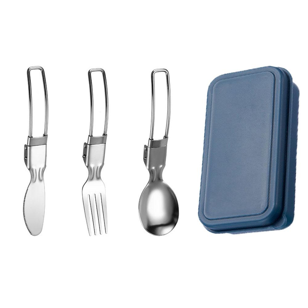 

1 Set Portable Travel Tableware Knife Fork Spoon Set Outdoor Travel Dinnerware Set Travel Utensil Box синій