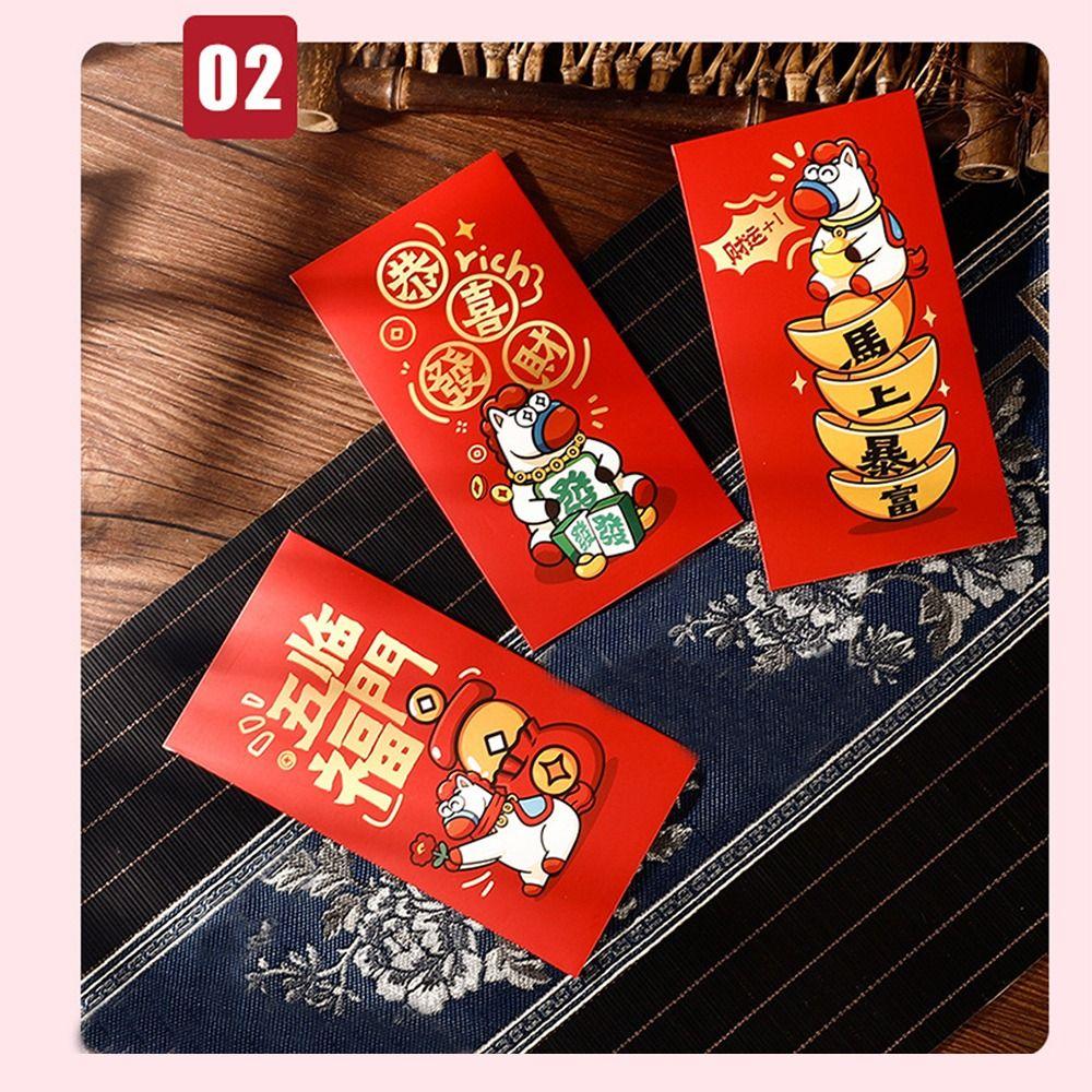 6Pcs/Set Paper Craft 2026 Horse Year Red Envelope Cartoon 2026 Horse Year Red Pocket  Lunar New Year