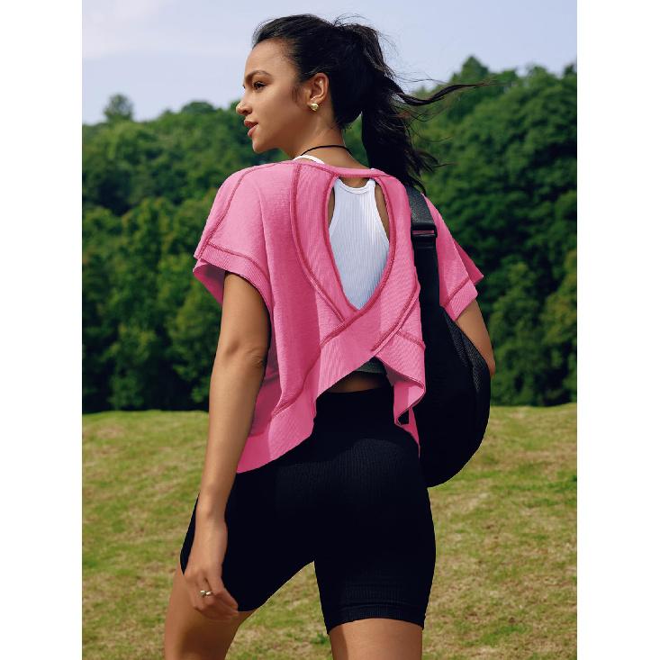 Summer Daily Short Sleeved New Women'S Beautiful Back Sports Yoga T-Shirt Loose Casual Breathable Short Top