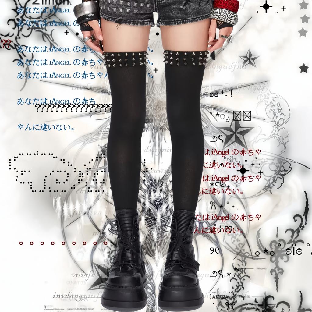 Fashionable Punk Elastic Black Knee High Spike Rivet Decoration Border Subculture Y2K Streetwear Knee High Socks Long Tube Socks