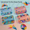 Children's Wooden Tangram Puzzle Set - Four Styles, Multifunctional, Creative Early Education Toy In Tin Box.