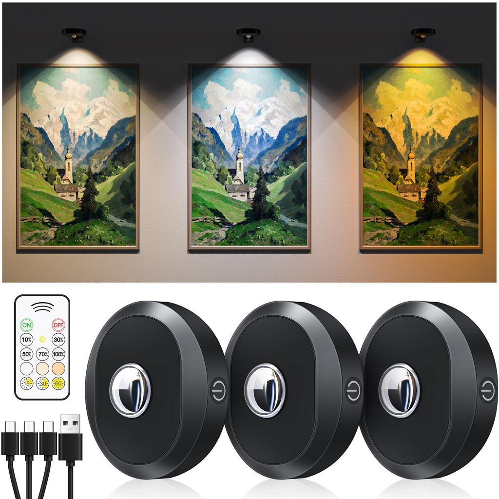 WILLED Night Light 3pcs with Remote 1200mAh Rechargeable Puck light with Timer Stick on Picture Lights for Wall Closet Cabinet