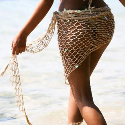 Yaz Plaj Şalı Payetli Deniz Kabuğu İşlemeli Oyuk Balık Ağı Bikini Şalı Kazak Örtü Plaj Giyimi Plaj Örtüsü