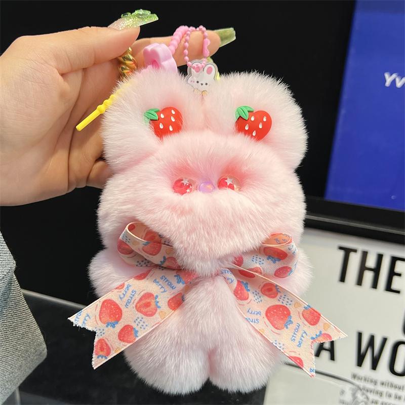 Real Fur Bunny Keychains Fluffy Doll Keychain Charms for Keychains Keyring Cute Plush Doll Pendant Bag Accessories Key Ring Gift