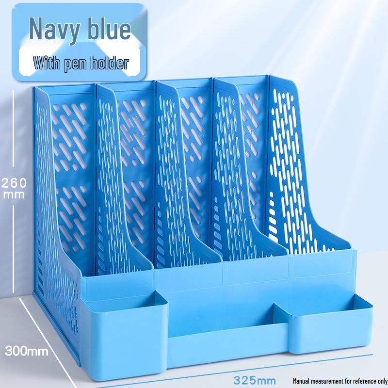 

Four-Section File Storage Rack Organizer for Office Desks.
