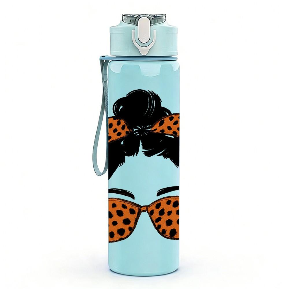 1PC Leopard Print Woman 750ml Color Plastic Sports Water Bottle Leakproof Flip Straw Lid Suitable for Sports Office Home Use