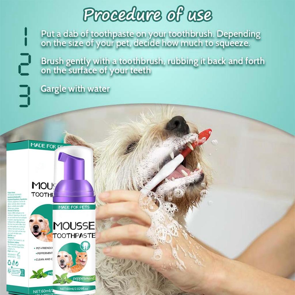 Zahnpasta für Haustiere, Katzen und Hunde zur Reduzierung von Mundgeruch, Mundhygiene, Reinigungsmittel, frischer Geruch. 60 ml