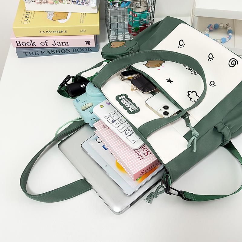 Women's Handbag Cartoon Print Book Bag Student Shoulder Bag Large Capacity Crossbody Bag