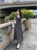 Spring/Summer 2024 Retro Black Floral Dress: Slim Fit, Medium-Long Length with Ruffled Skirt