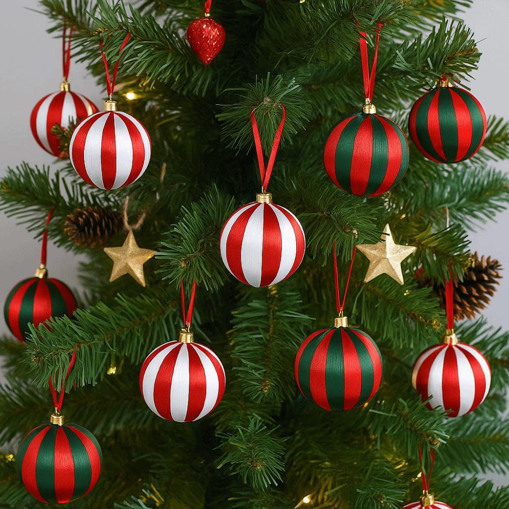 6Pcs Creative Christmas Ball Ornaments 8cm Shatterproof Christmas Tree Hanging Pendant Reusable Red White Striped
