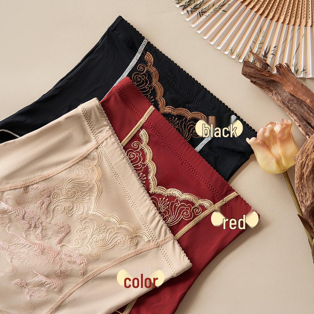 Benmingnian Chinese Embroidery High Waist Body Shaping Pants - Mulberry Silk Tummy Control and Hip Lifting Panties for Women.