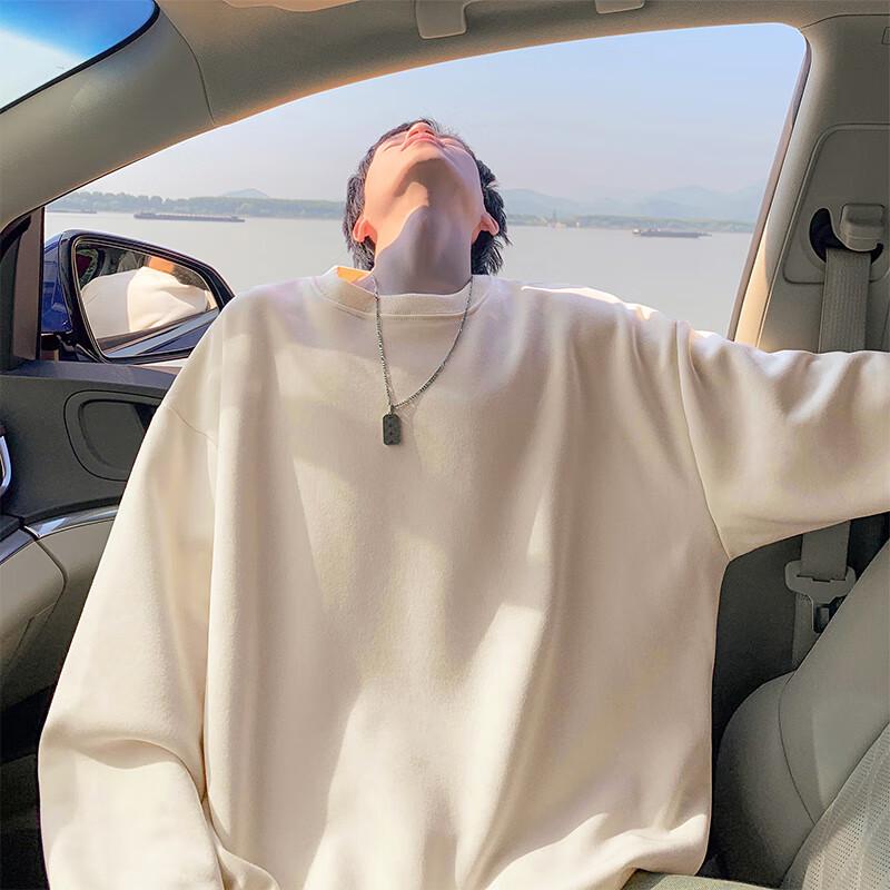 

VUUG Men s Solid Color Heavyweight Round Neck Loose Fit Sweatshirt 3XL