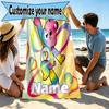 Custom Name Personalized Care Bears Print Beach Towel, for Trip Camping Beach Party Home Decor, Birthday Gift for Family & Friends