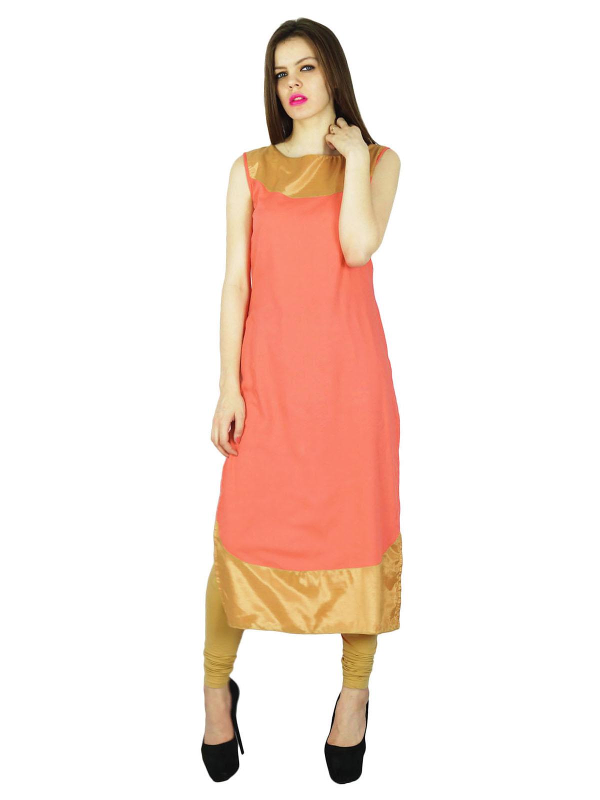 

Phagun Bollywood Indian Pink Kurti Kurta Women Designer Casual Top Tunic 8 лососевий