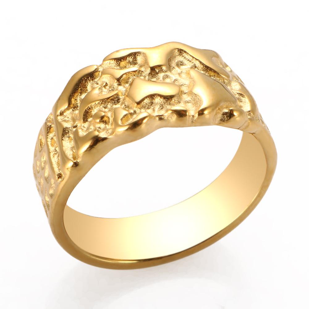 Vintage Gold Color Nugget Unique Ring Stainless Steel Punky For Women Men Aesthetic Bump Jewelry Gift Elder Rings 2022 New Trend