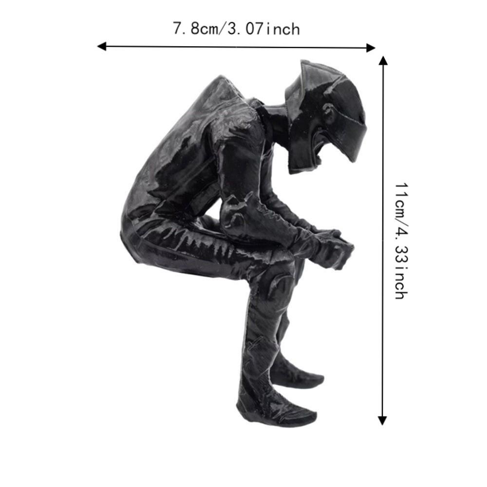 3D Printed Racing Style Seated Figurine Black Motorcyclist Art Statue Desktop Decor