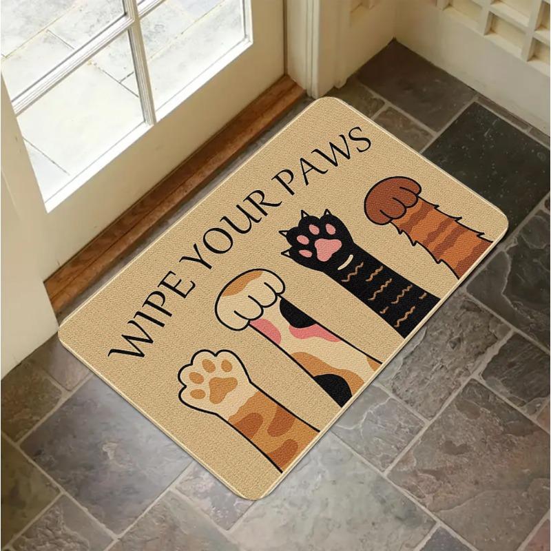 Niedlicher Katzen-Print Teppich Katzenpfote Schriftzug Willkommen Fußmatte Rutschfest Innen Außen Universeller Teppich für Wohnzimmer Schlafzimmer Flur