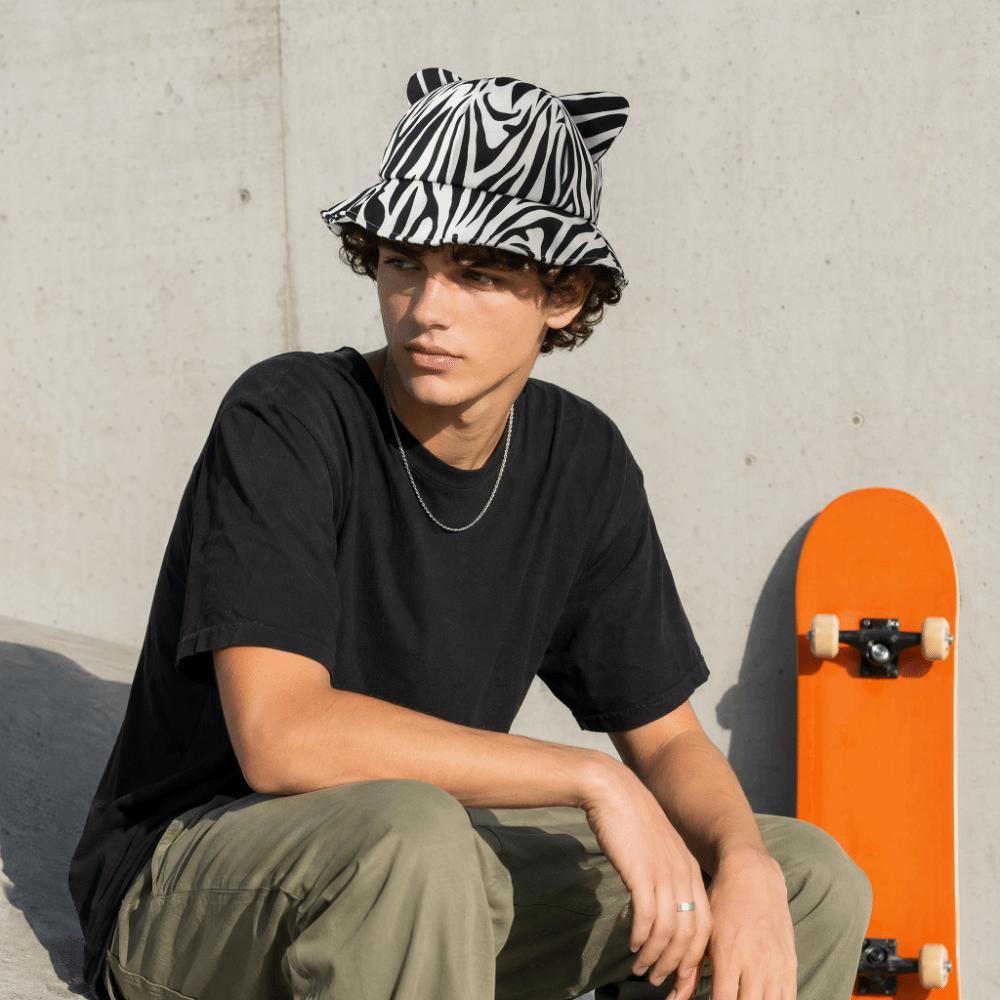 Cow/ Leopard Print Bucket Hat Cat's Ears Basin Hats New Panama Fishing Cap Outdoor