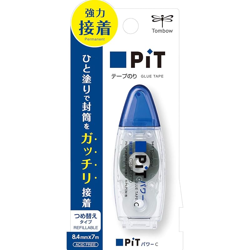 Tombow PiT Power C Tape Glue, Strong Adhesive, Refillable Type, Compact, 8.4mm X 7m, PN-CP