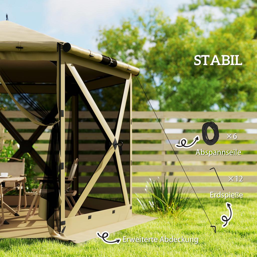 3 m x 2.6 m Hexagonal Gazebo with 6 Sides and Carry Bag, Waterproof, UV-Resistant, Party Tent