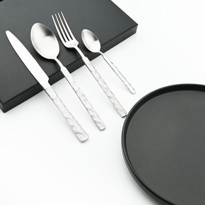 Matte Stainless Steel Western Vintage Cutlery Set Knife Fork Spoons Dinner Set Dinnerware Western Tableware Textured Silverware