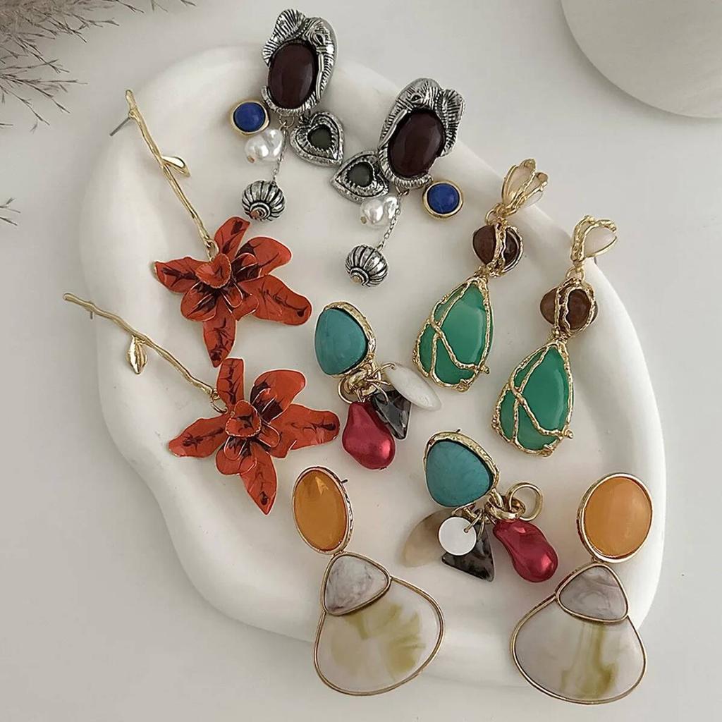IngeSight.Z 5 Styles Retro Hollowout Round Drop Earrings Women Boho Acrylic Bead Tassel Pendant Earring Trendy Jewelry Accessory