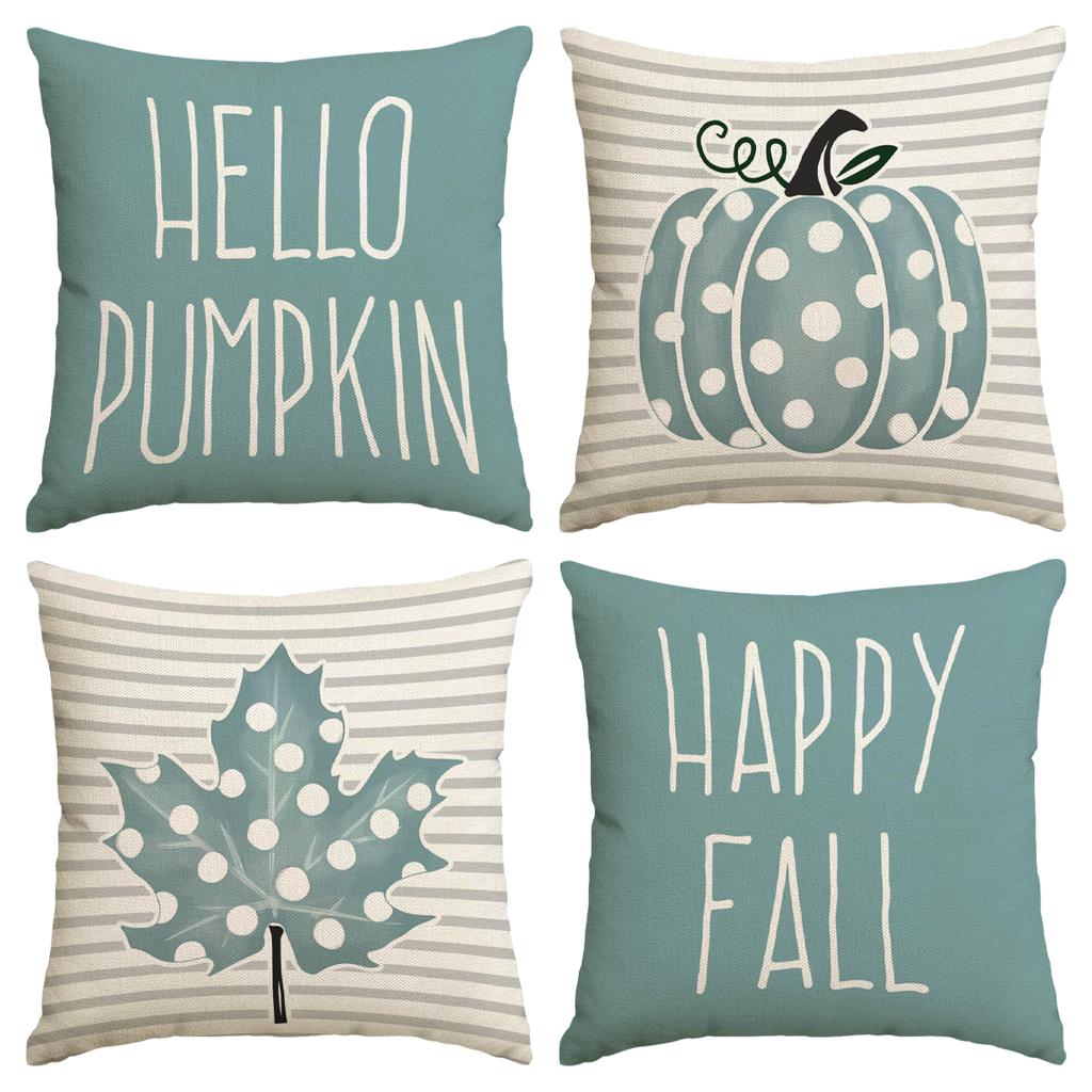 4Pcs Thanksgiving Pillow Cover, Autumn Maple Leaf Pillow Cover, Bow Shaped Pumpkin Cushion Cover, Farmhouse Decoration