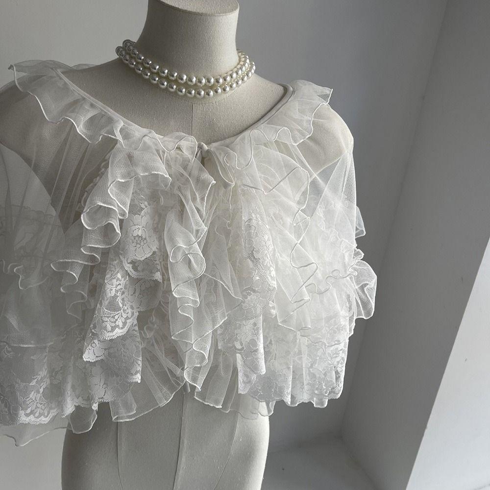 White Black Lolita Short Shawl Lace Mesh Lolita Skirt Versatile French Style Smock  Women