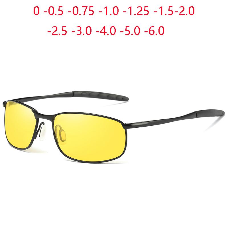 Anti-Glare Night Vision Lens Square Myopia Sunglasses Men Outdoor Driving Prescription Sun Glasses 0 -0.5 -0.75 To -6