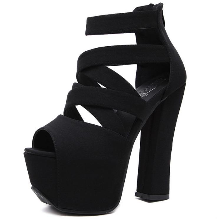 15Cm Fashion Thick With Sandals Fish Mouth Shoes High-Heeled Hollow Sandals Nightclub High Sandalias Mujer 2022 Newesthke3