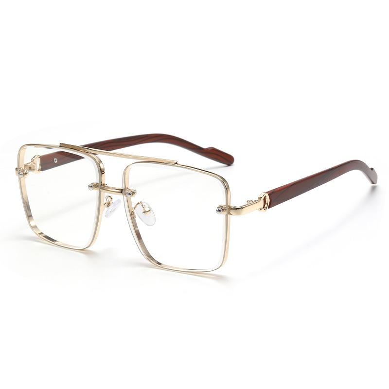 Non-polarized Trendy Double Bridge Metal Sunglasses Retro  Sunglasses Men Square Flat Top Double Bridges Sun Glasses Women Travel Fashion Eyeglass