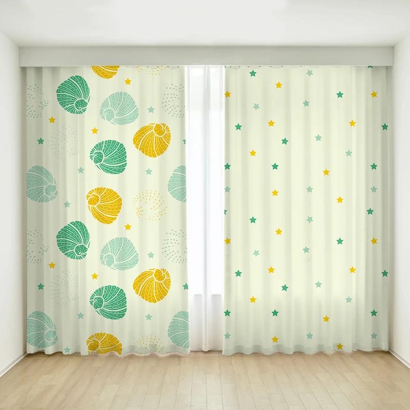 Bedroom Curtain Cartoon Green Simple Creative Flower Art Girl Children's Room Study Bay Window Curtain High Shading 2 Pcs New