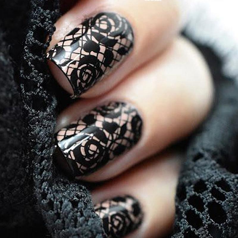 10Pcs Black Lace Nail Art Foils Set Top Floral Charmnail Transfer Sticker Paper