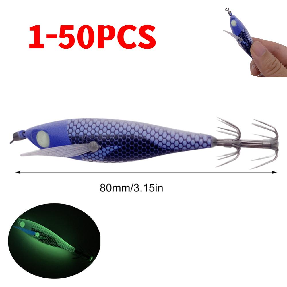 Luminous Wing Squid Jig Fishing Wood Shrimp Lure Fluorescent Fishing Lure Night Fishing Luminous Floating Lure Shrimp Hook Bait