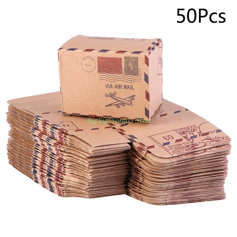 

24TE Aircraft Stamp Design Wedding Vintage Candy Box Chocolate Packaging Kraft Gift Box Wedding Favors and Gifts Bag Party