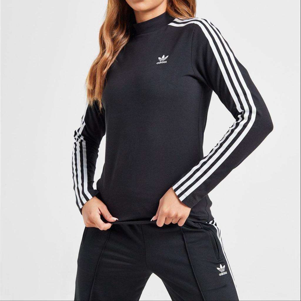 Women's Adidas Originals 3-Stripes T-Shirts Women's Black Half-Turtleneck Moderate Nipped-in Waist