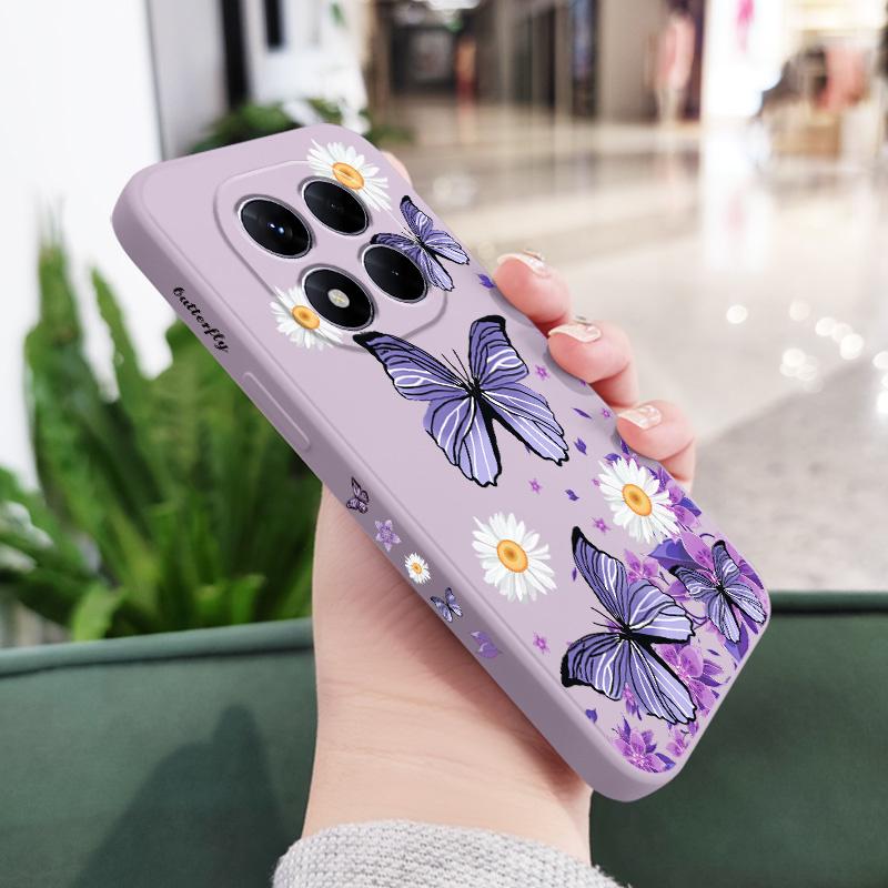 

Чехол-накладка от падения с бабочкой и ромашкой из мягкого жидкого силикона для Xiaomi 14T Pro 13T 12T 11T Redmi Note 14 Pro Plus 13 12 11 10s Poco X6 Pro M6 M5S Xiaomi Poco M7 Pro 5G фиолетовый