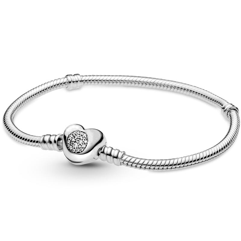 Moments Açacağı Kalp T-BAR Köpüklü Taç O Yılan Zincir Bilezik Fit Moda 925 Ayar Gümüş Bileklik Boncuk Charm DIY Takı
