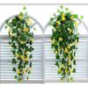 Artificial Vines 2pcs Artificial Morning Glory Trumpet Flower Vine Fake Green Plant Home Garden Wall Fence Outdoor Wedding Hanging Baskets Decor