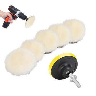 7PCS with M10 Drill Wool Buffing Polishing Pad Set  for Drill Lambs Wool Hook