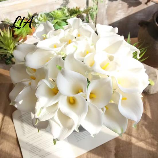 Lifelike PU Orchid Stems 5Pcs Artificial Calla Lilies, Elegant Faux Lily Flowers, Fake Maintenance Free Table Decorations Flower Bouquet